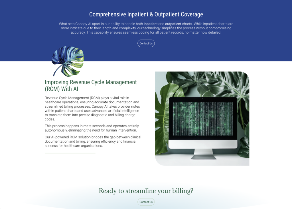 Canopy AI website design california medical coding